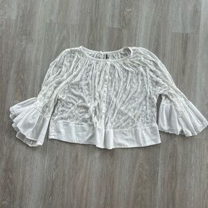 Anthropologie Sheer Lace Peasant Top Wmns L Stars fairy Bell Sleeves Boho white